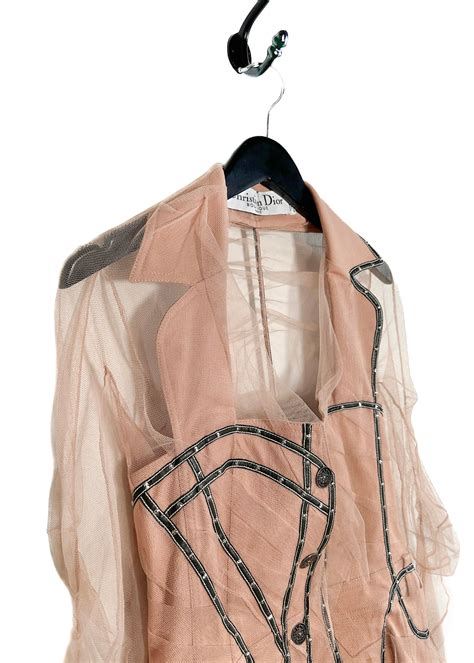 dior ss06|Christian Dior SS06 Nude Deconstructed Mesh Overlay Jacket.